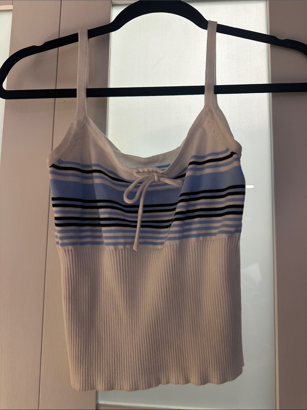 White & Blue Striped Knit Cami Tank Top